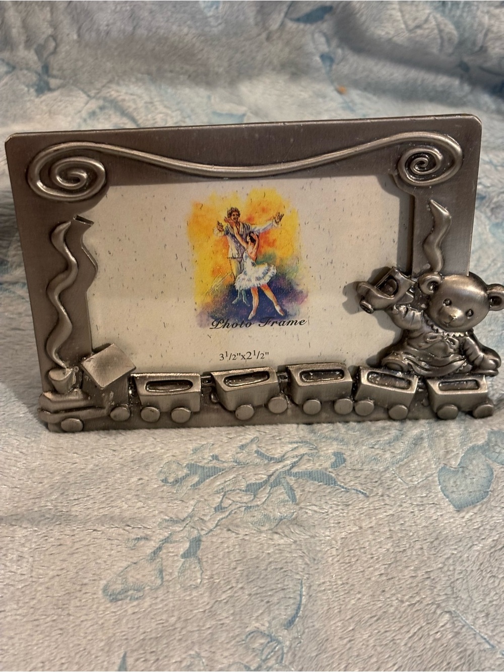 Silver Teddy Train Photo Frame